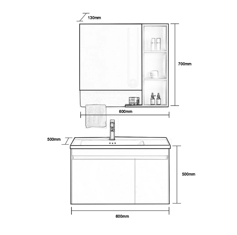 Tủ chậu treo tường A5-500S - Image 3